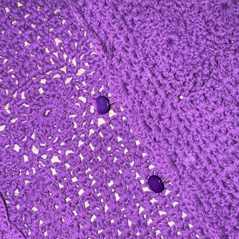 💯 Cotton, Crocheted Purple Women's Sweater - Picture 7 of 8